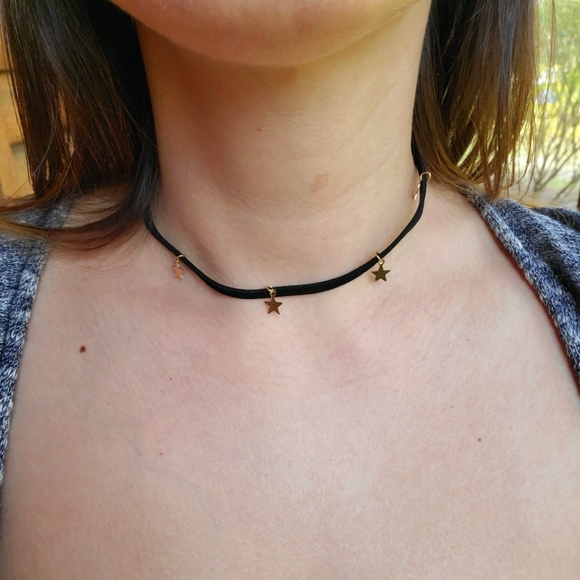 New Dainty Black Choker w/Gold Stars - Picture 2 of 10